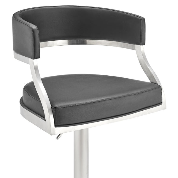 English Elm Licaia Swivel Barstool Faux Leather Seat Brushed Steel Base Adjustable Counter Height Black B2736P511294