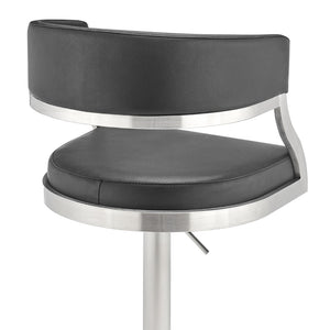 English Elm Licaia Swivel Barstool Faux Leather Seat Brushed Steel Base Adjustable Counter Height Black B2736P511294