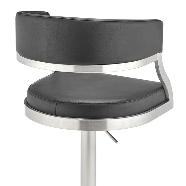 English Elm Licaia Swivel Barstool Faux Leather Seat Brushed Steel Base Adjustable Counter Height Black B2736P511294