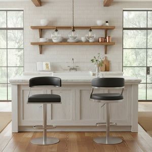 English Elm Licaia Swivel Barstool Faux Leather Seat Brushed Steel Base Adjustable Counter Height Black B2736P511294