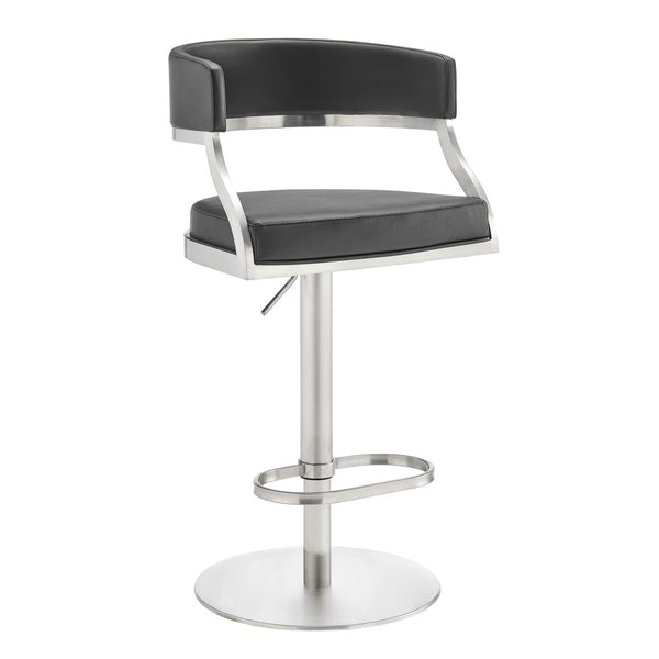 English Elm Licaia Swivel Barstool Faux Leather Seat Brushed Steel Base Adjustable Counter Height Black B2736P511294