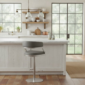 English Elm Licaia Swivel Barstool Faux Leather Seat Brushed Steel Base Adjustable Counter Height Gray B2736P511295