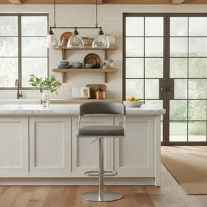 English Elm Licaia Swivel Barstool Faux Leather Seat Brushed Steel Base Adjustable Counter Height Gray B2736P511295