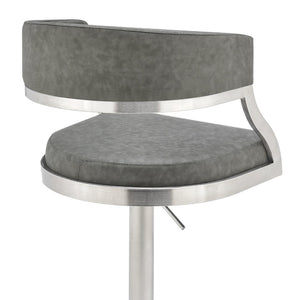 English Elm Licaia Swivel Barstool Faux Leather Seat Brushed Steel Base Adjustable Counter Height Gray B2736P511295