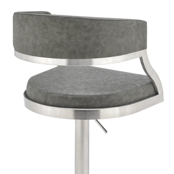 English Elm Licaia Swivel Barstool Faux Leather Seat Brushed Steel Base Adjustable Counter Height Gray B2736P511295