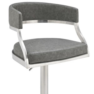 English Elm Licaia Swivel Barstool Faux Leather Seat Brushed Steel Base Adjustable Counter Height Gray B2736P511295
