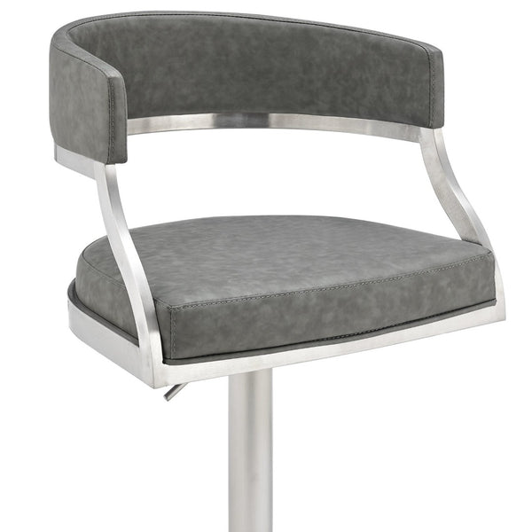 English Elm Licaia Swivel Barstool Faux Leather Seat Brushed Steel Base Adjustable Counter Height Gray B2736P511295