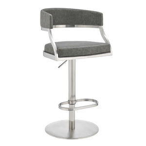 English Elm Licaia Swivel Barstool Faux Leather Seat Brushed Steel Base Adjustable Counter Height Gray B2736P511295