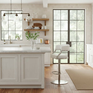 English Elm Licaia Swivel Barstool Faux Leather Seat Brushed Steel Base Adjustable Counter Height White B2736P511296