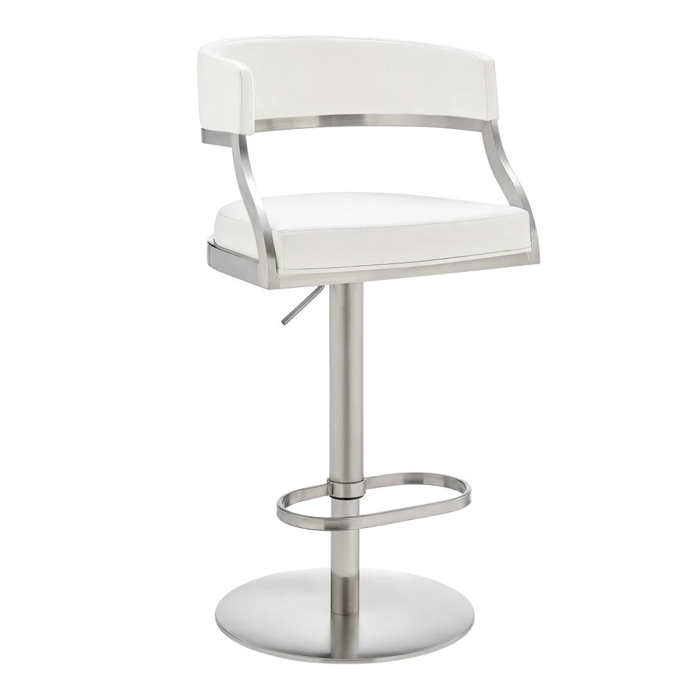 English Elm Licaia Swivel Barstool Faux Leather Seat Brushed Steel Base Adjustable Counter Height White B2736P511296