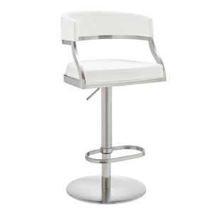 English Elm Licaia Swivel Barstool Faux Leather Seat Brushed Steel Base Adjustable Counter Height White B2736P511296