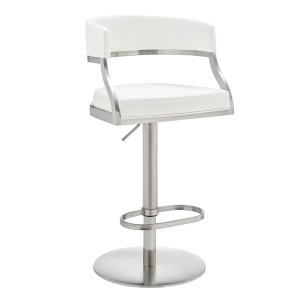 English Elm Licaia Swivel Barstool Faux Leather Seat Brushed Steel Base Adjustable Counter Height White B2736P511296