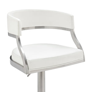 English Elm Licaia Swivel Barstool Faux Leather Seat Brushed Steel Base Adjustable Counter Height White B2736P511296