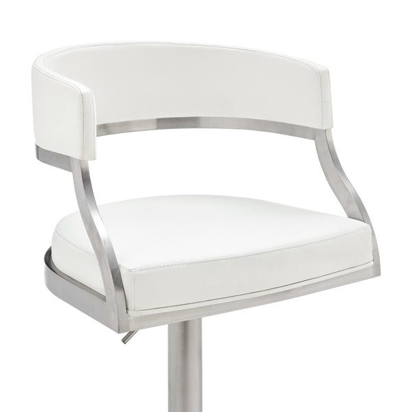 English Elm Licaia Swivel Barstool Faux Leather Seat Brushed Steel Base Adjustable Counter Height White B2736P511296