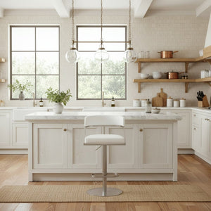 English Elm Licaia Swivel Barstool Faux Leather Seat Brushed Steel Base Adjustable Counter Height White B2736P511296