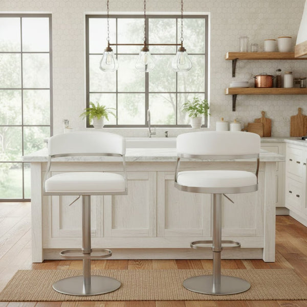 English Elm Licaia Swivel Barstool Faux Leather Seat Brushed Steel Base Adjustable Counter Height White B2736P511296