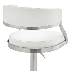 English Elm Licaia Swivel Barstool Faux Leather Seat Brushed Steel Base Adjustable Counter Height White B2736P511296