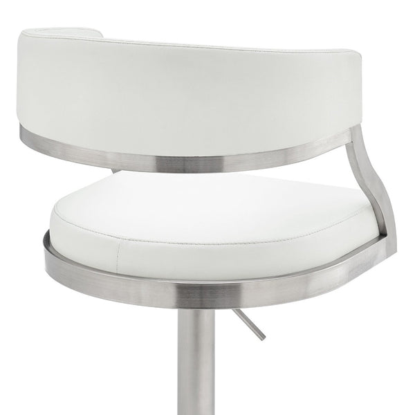 English Elm Licaia Swivel Barstool Faux Leather Seat Brushed Steel Base Adjustable Counter Height White B2736P511296
