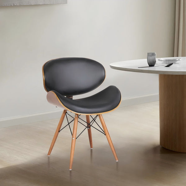 English Elm Saisce Mid-century Walnut Dining Chair with Faux Leather Seat and Wire Eiffel Base B2736P511297