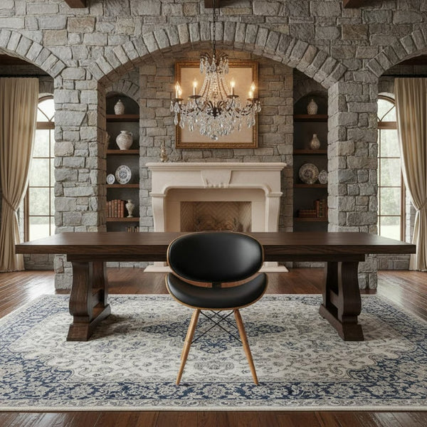 English Elm Saisce Mid-century Walnut Dining Chair with Faux Leather Seat and Wire Eiffel Base B2736P511297