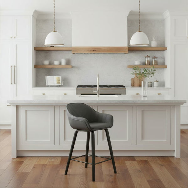 English Elm Romsen Faux Leather Counter Stool with Channel Stitching and Black Wood Legs B2736P511298