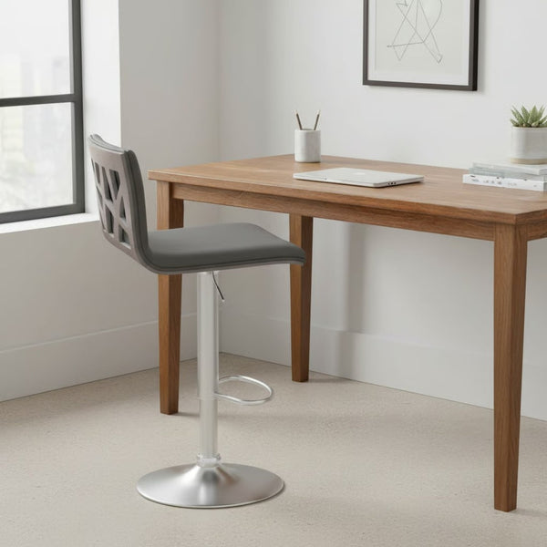 English Elm Talyris Swivel Adjustable Barstool Faux Leather Seat Walnut Back Steel Pedestal B2736P511299