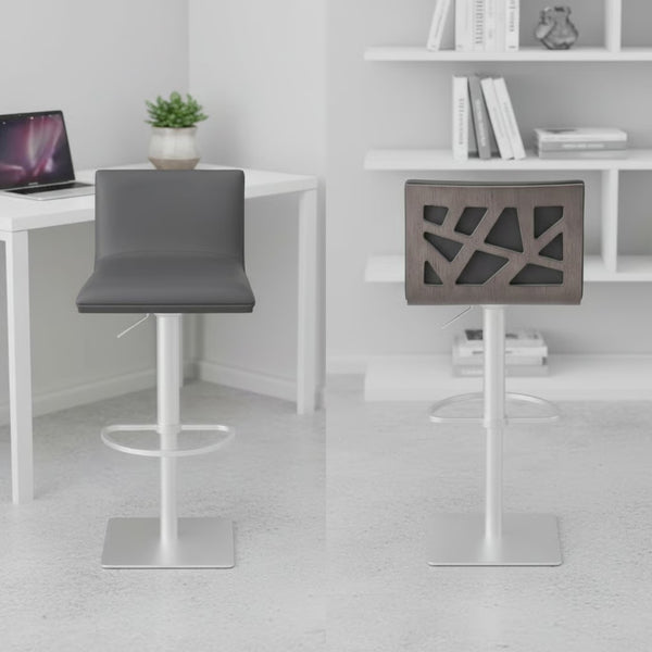 English Elm Talyris Swivel Adjustable Barstool Faux Leather Seat Walnut Back Steel Pedestal B2736P511299