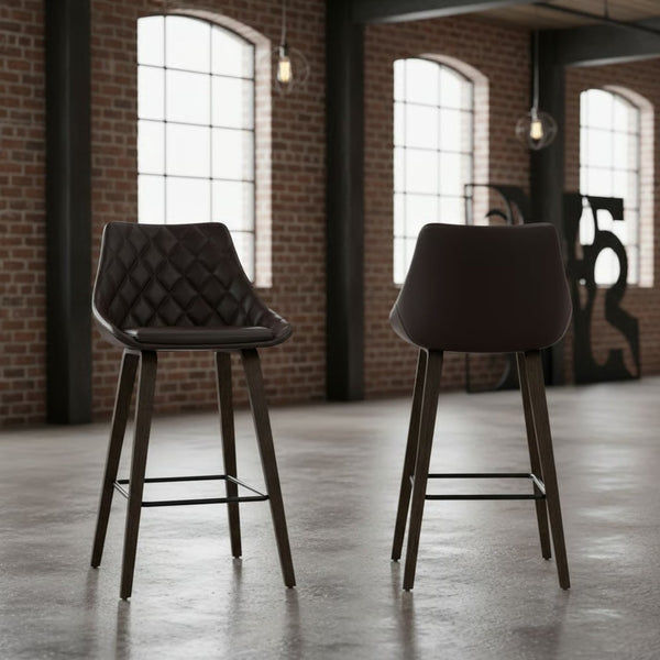 English Elm Inada Faux Leather Counter Stool with Walnut Wood Base for Kitchen Islands B2736P511300