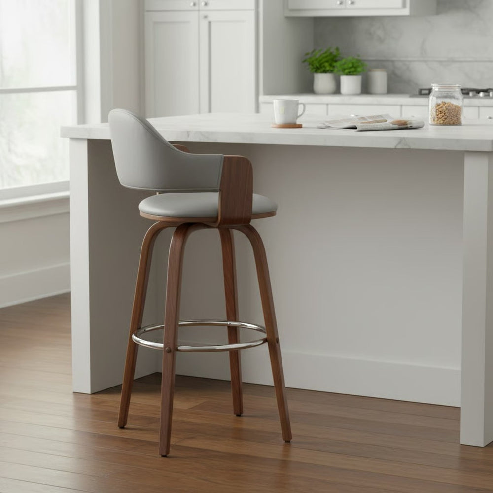 English Elm Xandot Mid-century Swivel Barstool Faux Leather Seat Walnut Frame Kitchen Island B2736P511301