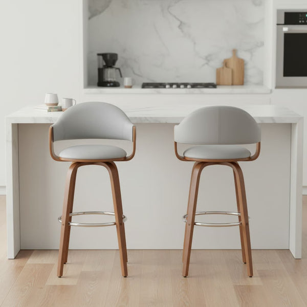 English Elm Xandot Mid-century Swivel Barstool Faux Leather Seat Walnut Frame Kitchen Island B2736P511301
