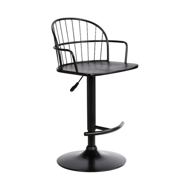 English Elm Drawe Matte Black Wood and Metal Adjustable Barstool for Industrial Modern Kitchens B2736P511302