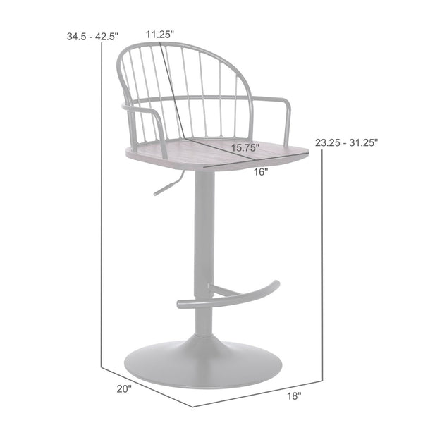 English Elm Drawe Matte Black Wood and Metal Adjustable Barstool for Industrial Modern Kitchens B2736P511302