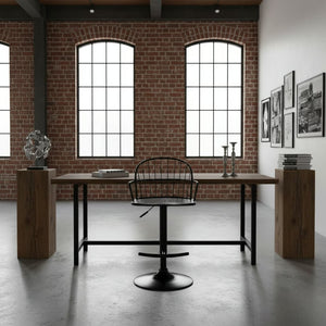 English Elm Drawe Matte Black Wood and Metal Adjustable Barstool for Industrial Modern Kitchens B2736P511302
