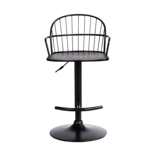 English Elm Drawe Matte Black Wood and Metal Adjustable Barstool for Industrial Modern Kitchens B2736P511302
