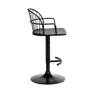 English Elm Drawe Matte Black Wood and Metal Adjustable Barstool for Industrial Modern Kitchens B2736P511302