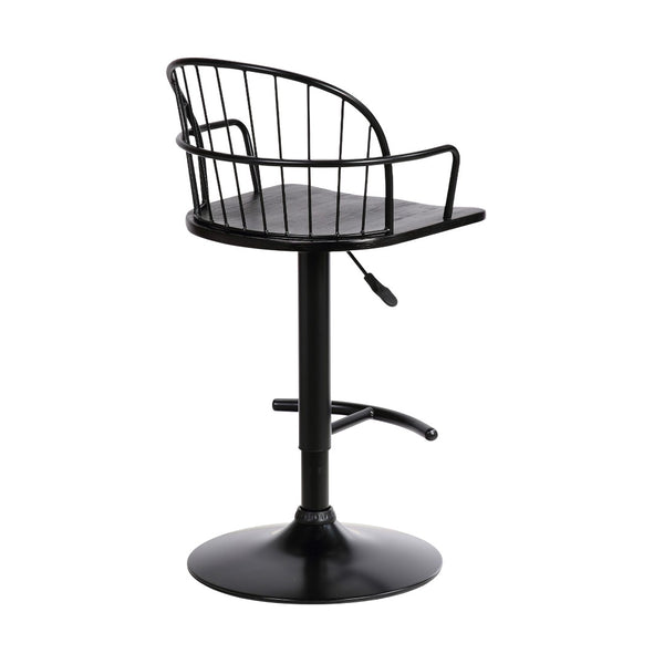 English Elm Drawe Matte Black Wood and Metal Adjustable Barstool for Industrial Modern Kitchens B2736P511302