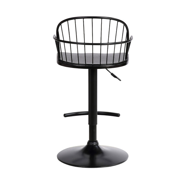English Elm Drawe Matte Black Wood and Metal Adjustable Barstool for Industrial Modern Kitchens B2736P511302