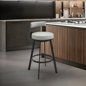 English Elm Nylun Swivel Counter Stool Faux Leather Seat Matte Black Frame Kitchen Bar Light Gray B2736P511303