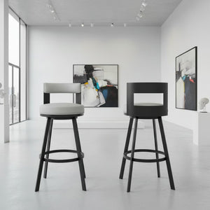 English Elm Nylun Swivel Counter Stool Faux Leather Seat Matte Black Frame Kitchen Bar Light Gray B2736P511303