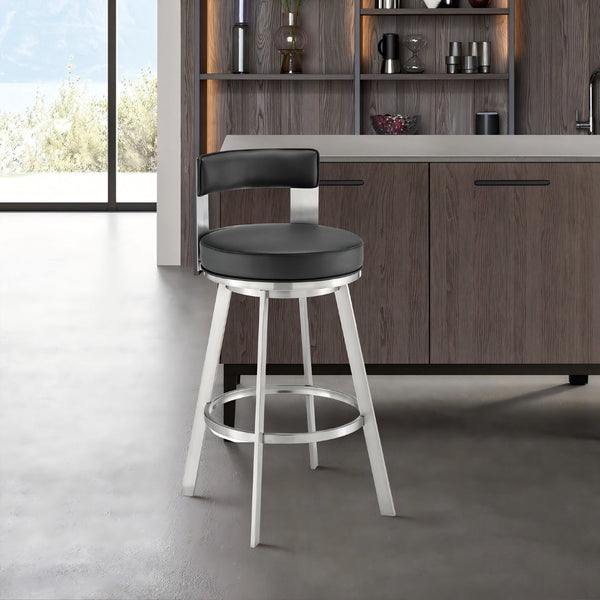 English Elm Nylun Swivel Counterstool Faux Leather Seat Brushed Steel Base for Kitchen Islands Black B2736P511304