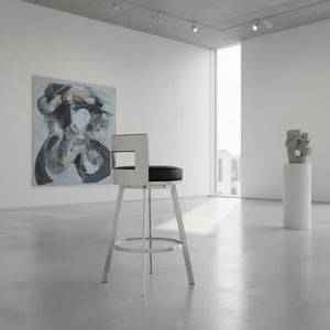 English Elm Nylun Swivel Counterstool Faux Leather Seat Brushed Steel Base for Kitchen Islands Black B2736P511304