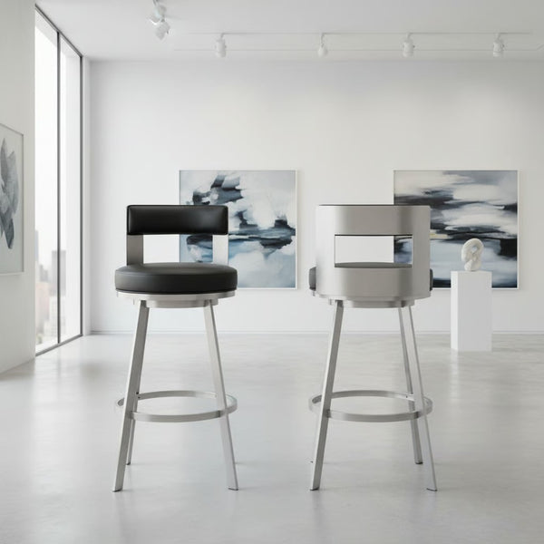 English Elm Nylun Swivel Counterstool Faux Leather Seat Brushed Steel Base for Kitchen Islands Black B2736P511304