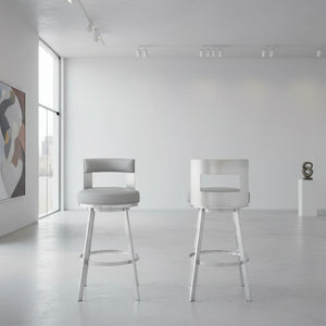English Elm Nylun Swivel Counterstool Faux Leather Seat Brushed Steel Base for Kitchen Islands Light Gray B2736P511305