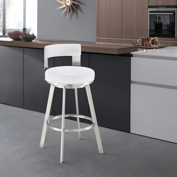 English Elm Nylun Swivel Counterstool Faux Leather Seat Brushed Steel Base for Kitchen Islands White B2736P511306