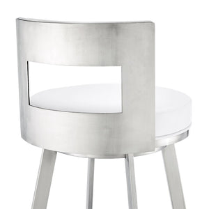 English Elm Nylun Swivel Counterstool Faux Leather Seat Brushed Steel Base for Kitchen Islands White B2736P511306