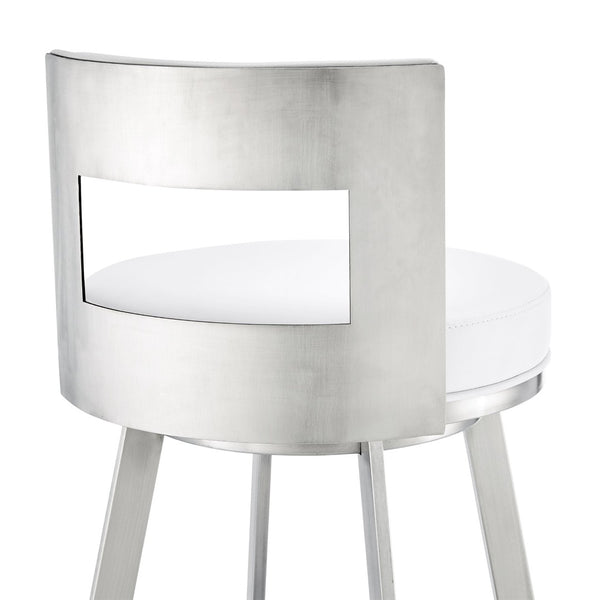 English Elm Nylun Swivel Counterstool Faux Leather Seat Brushed Steel Base for Kitchen Islands White B2736P511306
