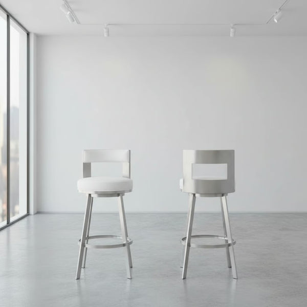 English Elm Nylun Swivel Counterstool Faux Leather Seat Brushed Steel Base for Kitchen Islands White B2736P511306