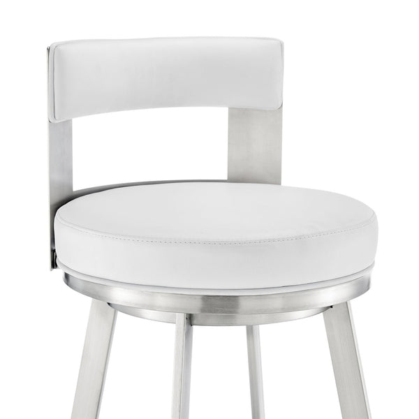 English Elm Nylun Swivel Counterstool Faux Leather Seat Brushed Steel Base for Kitchen Islands White B2736P511306