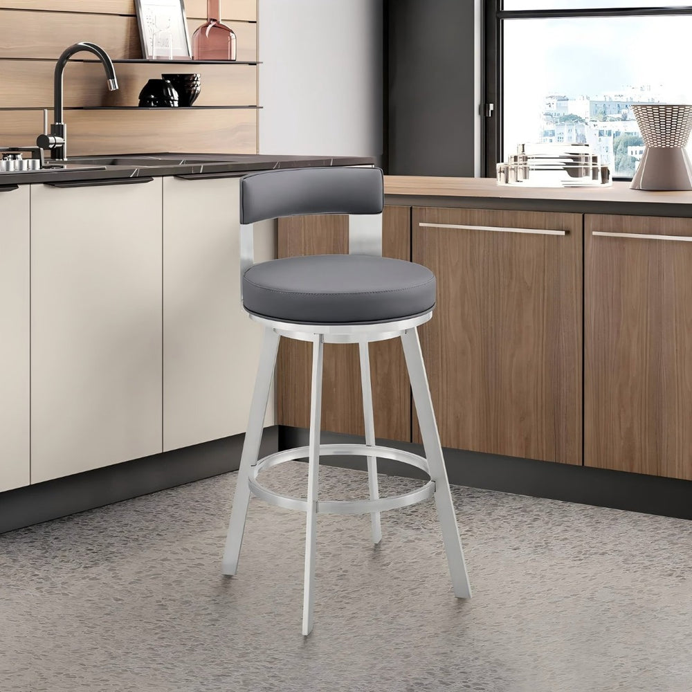 English Elm Nylun Swivel Counter Stool Faux Leather Seat Matte Black Frame Kitchen Bar Gray B2736P511308