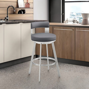 English Elm Nylun Swivel Counter Stool Faux Leather Seat Matte Black Frame Kitchen Bar Gray B2736P511308